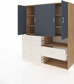 Resim Kronos Gardrop 7 Raflı 6 Çekmeceli 4 Kapaklı 176x59x221 Çam-antrasit/aytaşı Antrasit/aytaşı 