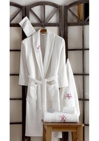 Resim Anka 6 Parça Pamuklu Krem Bornoz Takımı Çeyiz Seti Krem 