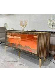 Resim NUR AHŞAP CEVİZ FULL ŞÖMİNELİ BLUETOOTHLU MÜZİK ÇALAR TV ÜNİTESİ 170*42*83 