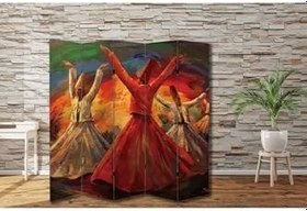 Resim Semazen Temalı Özel Tasarım Paravan Room Divider Oda Bölücü PRVN-1307-1, 220 x 180 