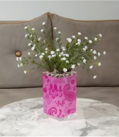 Resim Vazoda Çiçek Dekoratif Beyaz Yapay Çiçek Vazo Dahil Pembe 7 x 7 x 17 CM 