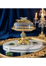 Resim Çnr Home Collection Kelebek Detaylı Elmas Kesim Gold Metal Ayaklı Sunumluk-tereyaglık-peynirlik-kahvaltılık Gold 