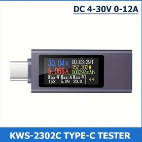 Resim POROMETISTO KWS-2302C Tip-C Güç Ölçer - Çift Yön Akım & Gerilim Test Cihazı, Cep Telefonu Şarjı için, DC 4-30V 0-12A, Dayanıklı Metal Yapı 