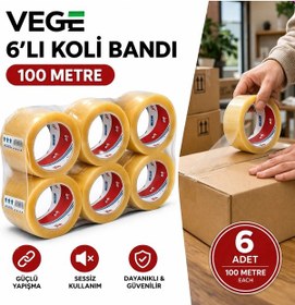 Resim Vege Fil - Vege Aslan 6 Lı Koli Bandı 100 Metre Şeffaf Güçlü Yapışkan Paketleme Bandı 