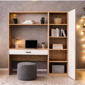 Resim Bilgisayar Masası, Hekta Kapaklı Kitaplıklı Çalışma Masası - Ceviz Çok Renkli 