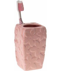 Resim SERAMİK DİŞ FIRÇALIK ÇİÇEKLİ PEMBE MODEL 7X7X12CM Diğer 