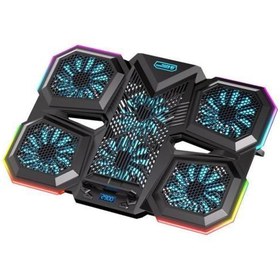 Resim 6 Fanlı RGB Işıklı Laptop Soğutucu Stand, 7 Kademeli Yükseklik Ayarlı 2400RPM Süper Soğutucu Stand 