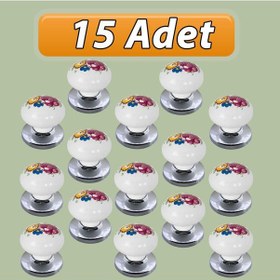 Resim 15 Adet Menekşe Kulp Beyaz Polimer Düğme Kulp Krom Tablalı Mobilya Mutfak Dolabı Çekmece Kulbu Kulpları Beyaz 