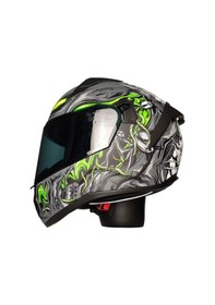 Resim Motosiklet Sertfikalı Güneş Vizörlü Kask Full Face Motor Kaskı Zombıes Whıte Gri - 
