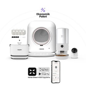 Resim Xenon Smart Akıllı Otomatik Kedi Tuvaleti Çelik Mama Kabı Su Sebili Kamera ve Yedek Filtre 5'li Pet Seti 