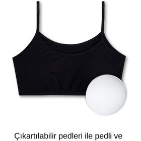 Resim Panfilia %95 Pamuklu Kız Çocuk Likralı Penye İnce Askılı Pedli Alıştırma Sütyeni 3'lü Set / Yarım Atlet 
