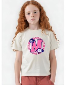 Resim Panios Kids M 28 Baskılı Kız Çocuk Kısa Kollu T-shirt Krem 