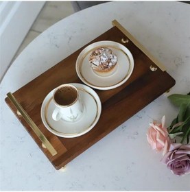 Resim Akayev Ahşap Altın Boncuk Ayaklı Florya 35x23 Cm Tepsi Ahşap 
