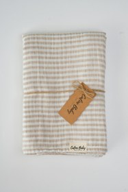 Resim Caline Baby 2 Kat Çizgili Müslin Kundak Bezi 20/20 - 120x120 cm Bej 