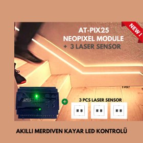 Resim Kayar Led Akıllı Merdiven Kontrol Modülü 3 Adet Lazer Sensör / At-pıx-pro Serisi 
