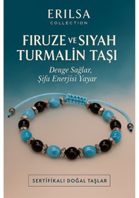 Resim Sertifikalı Firuze Ve Siyah Turmalin Taşı Bileklik - Sağlayan li Takı Turkuaz 