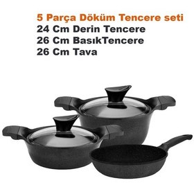 Resim Cvs Dn 20030 5 Parça Döküm Granit Tencere Seti 24-26-26 Cm 