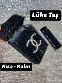Resim Lüks Taş Taşlı Sigara Kutusu & Çakmak ( Kısa Kalın) 