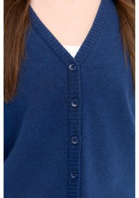 Resim Desen Triko Kadın V Yaka Yün Hırka 21021 Indigo Indigo 