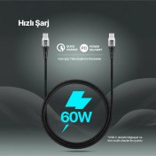 Resim Ekstra Dayanıklı Transparan Usb-c Usb-c 60w Pd/qc 120cm Hızlı Şarj/data Kablosu Siyah 2dk58s 