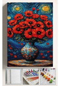 Resim Sayılarla Boyama Seti Numaralı Tuval Fırça Boya 40x50 Cm - Yıldızlı Gece Gelincik 