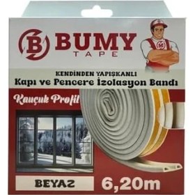 Resim Karokstore Bumy Kendinden Yapışkanlı Kapı ve Pencere Izolasyon Bandı, Beyaz, Epdm, 6.20 Metre, Kauçuk Profil, Iç ve Dış Mekan (Beyaz) 