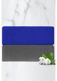 Resim 2 Li Lüks El Yüz Havlu Seti 50x90 Cm %100 Pamuklu Gramajlı Grinja Mavi 