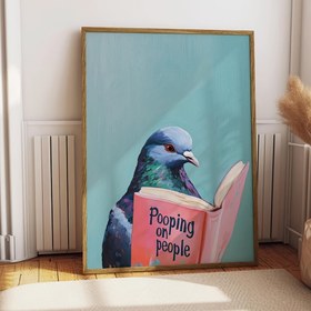 Resim 1 adet Çerçevesiz Pigeon Okuma İnsanlar Kitap Komik Duvar Sanatı Tuval Poster Baskı - Eğlenceli Kuş Hayvan Banyo Dekoru Tuvalet, Apartman, Oturma Odası, Yatak Odası, Modern Ev Dekorasyonu, Banyo Dekoru 