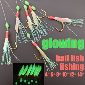 Resim Lunker 1 Set, Sabiki Takımı, Parlayan Sahte Balık Derisi, Işıltılı Boncuklar, Tuzlu Su Balıkçılığı İçin Giydirilmiş Yüksek Karbonlu Çelik saç tokası 