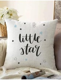 Resim RealHomes Çift Taraflı Beyaz Zeminde Little Star Tasarımlı Bebek Odası Raşel Örme Yastık Kırlent Kılıfı, Sonil-K4480-43x43cm 