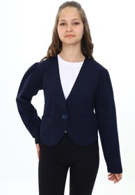 Resim Toontoy Kız Çocuk V Yaka Blazer Kapama Cepli Düşük Omuz Örme Okul Hırkası - 2 İplik 