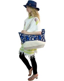 Resim Kadın Plaj Çantası Ve Şapka Takım - Bay Şapkacı Lacivert 