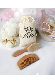 Resim Hype Store Fulia Elegance Doğal Keçi Kılı Bebek Saç Fırçası Ve Doğal Ahşap Tarak 2'li Set - Midi Boy 