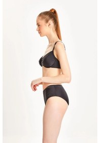 Resim Too Salty Swimwear Kadın Büzgülü Balenli Toparlayıcı Yüksek Bel Bikini Takımı 24s101st Siyah 