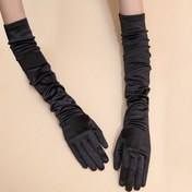 Resim 1 Çift Saten Uzun Eldiven Basit Düz Renk Uzatılmış Uzun Elbise Eldivenleri Parti Mezuniyet Eldivenleri Düğün Gelin Aksesuarları 