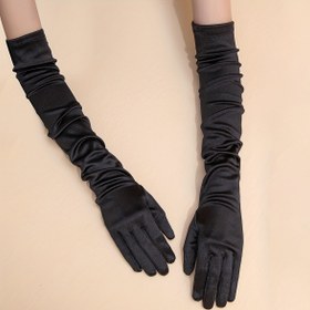 Resim 1 Çift Saten Uzun Eldiven Basit Düz Renk Uzatılmış Uzun Elbise Eldivenleri Parti Mezuniyet Eldivenleri Düğün Gelin Aksesuarları 