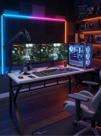 Resim TEKATEL Oyuncu Masası Bilgisayar Masası Ofis masası Metal ayaklı Çalışma Masası Beyaz - Siyah 140X60 