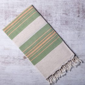 Resim Peru Yeşil-Somon Çizgili El Dokuma Keten Peştemal 