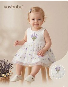 Resim Kız Bebek Lavanta Ve Papatya Nakışlı Tül Detaylı Elbise Beyaz Beyaz 