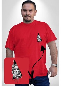 Resim Poseidon Felsefe Kırmızı Büyük Beden Kadın Basic Minimal Baskılı Tişört Kırmızı 