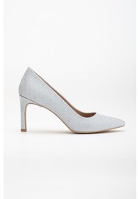 Resim Dilimler Ayakkabı Kadın İnce Topuklu Stiletto Gümüş Parlak Malzeme Aynalı Jurdan-3775 GUMUS 