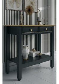 Resim Dufon 2 Çekmeceli, Sabit Ayaklı, Dekoratif Siyah Dresuar, Konsol Altın - Siyah 