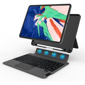 Resim m.tk moveteck Apple Ipad Pro 4.nesil 11" Inç 2022 Bluetooth Klavyeli Mag Touchpad Standlı Kılıf Kalem Yuva Klavye 