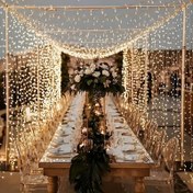 Resim 300 LED'li USB Perde Işıkları Uzaktan Kumandalı, 299,92cm x 299,92cm, Klasik Stil Plastik Asma Dekor Noel, Düğün, Doğum Günü, Yılbaşı, Ev ve Yatak Odası Ortam Aydınlatma Dekorasyonu - Sıcak Beyaz Işık Zinciri 