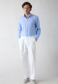 Resim Beyaz Straight Wide Leg Yan Cepli %100 Keten Pantolon - Straight Wide Leg / Beyaz / 33 