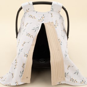 Resim Puset Örtüsü - Çift Taraflı - Sütlü Kahve Örgü - Yapraklar 