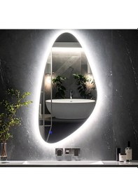 Resim Alvora Beyaz Led'li Lazer Kumlamalı Lavabo & Banyo Aynası Dokunmatik Sensörlü 100 X 50 Cm 