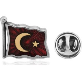 Resim Gumush Gümüş Türk Bayrağı Rozet 