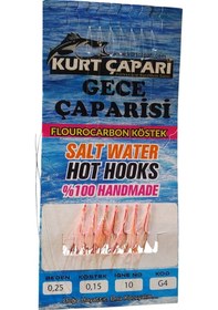 Resim Kurt Gece Çaparisi 10 Numara 7 Kırmızı İğneli Pembe Glowlu 0.25 Beden 0.15 Kısa Köstek Standart 