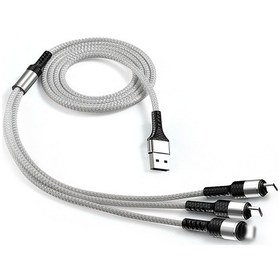 Resim Fosenze 3'lü Usb Şarj Kablosu Lightning/type-c/micro Usb 3 Bağlantı Ucu 1.2m Gümüş Hızlı Veri Transferi 3a Akış 
